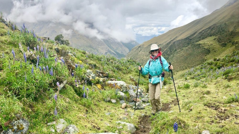 Women walking on a mountain trail