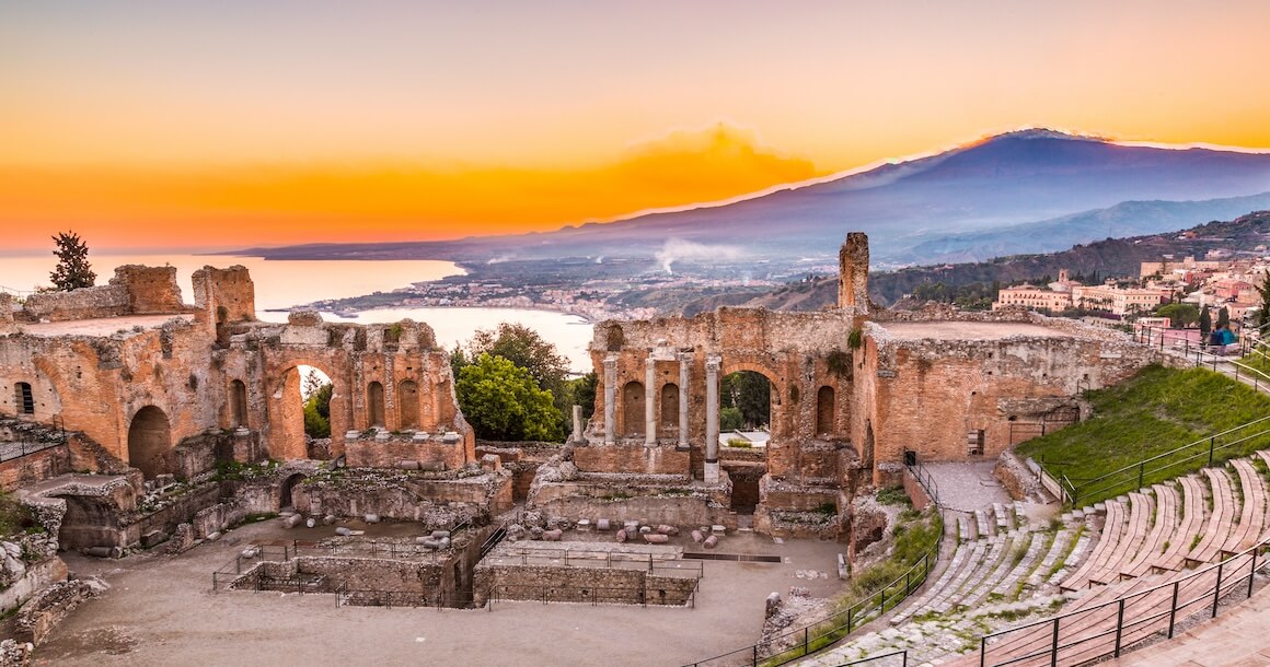 The Greek Theater of Taormina as the Sun sets