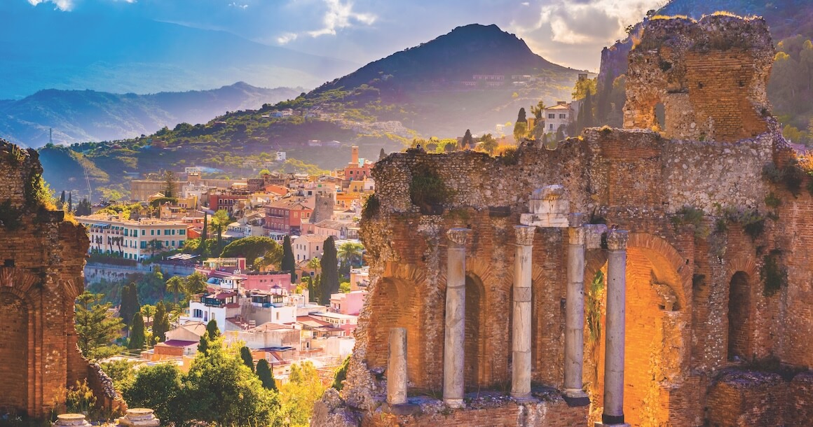 The Ruins of Taormina Theater at Sunset.