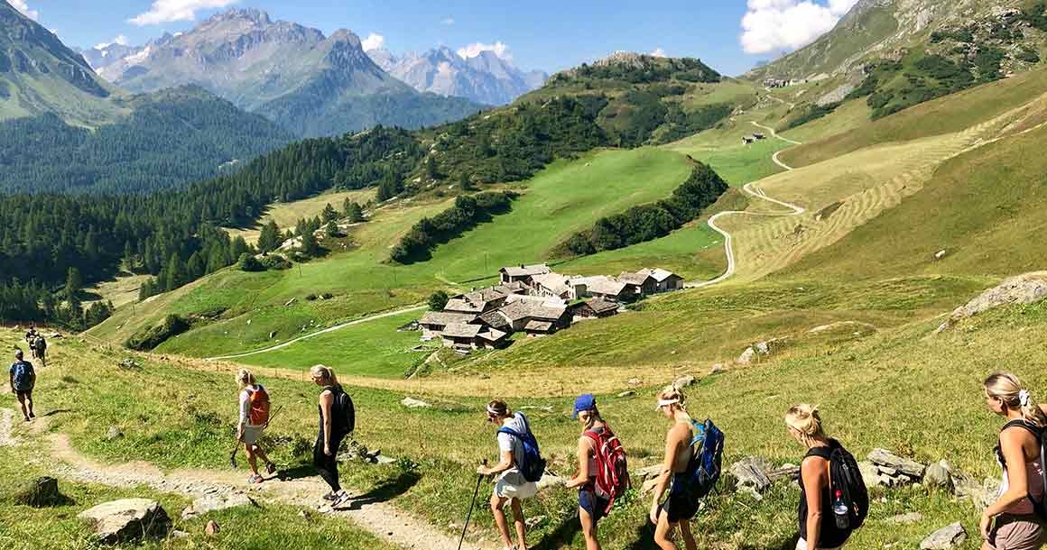 Hikers in the Swiss Engadine