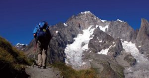A hiker on the famous Tour du Mont Blanc hiking tour.