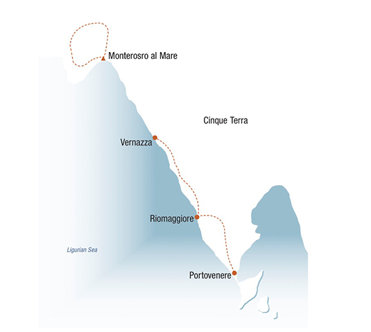 Map of Cinque Terre hiking tour