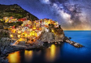 Cinque Terre, Italy lit up at night