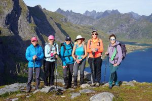 Group of ladies hiking in Lofoten, Norway