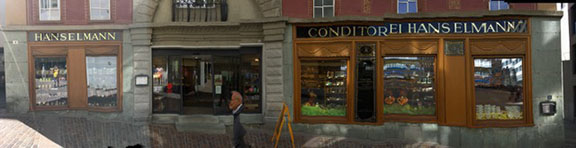 Storefronts in the Swiss Engadine.