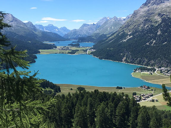 A view over Sils Maria in the Swiss Alps with Ryder-Walker Alpine Adventures.
