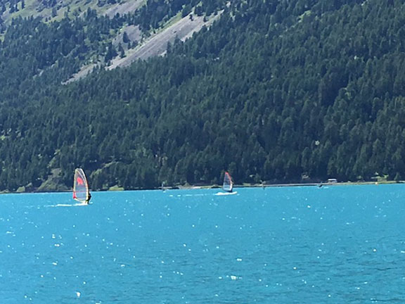 Sailing on Lake Sils in the Swiss Alps with Ryder-Walker Alpine Adventures.
