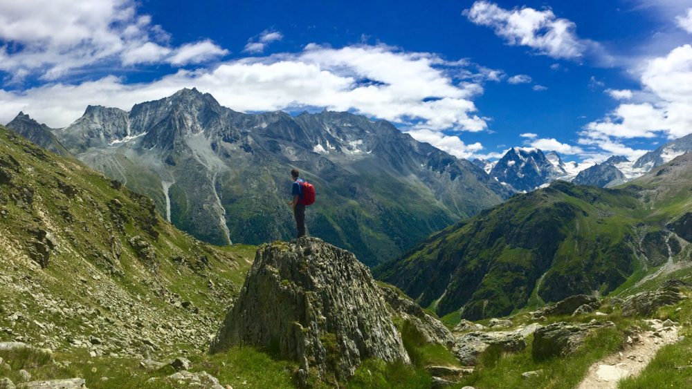 Branford Walker on the Hiker's Haute Route above Arolla, Switzerland.