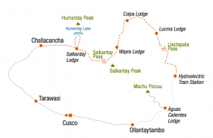 Map for Salkantay Trek to Machu Picchu.