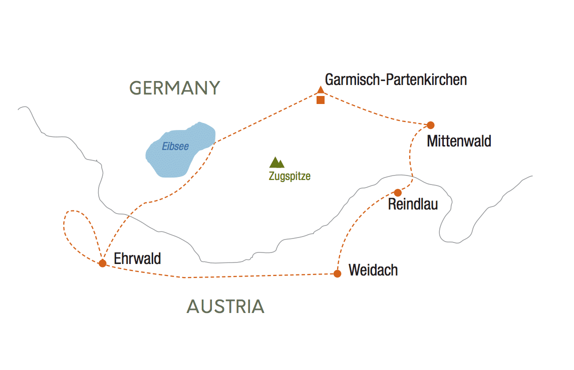 High Peaks of Bavaria and the Tyrol trek map