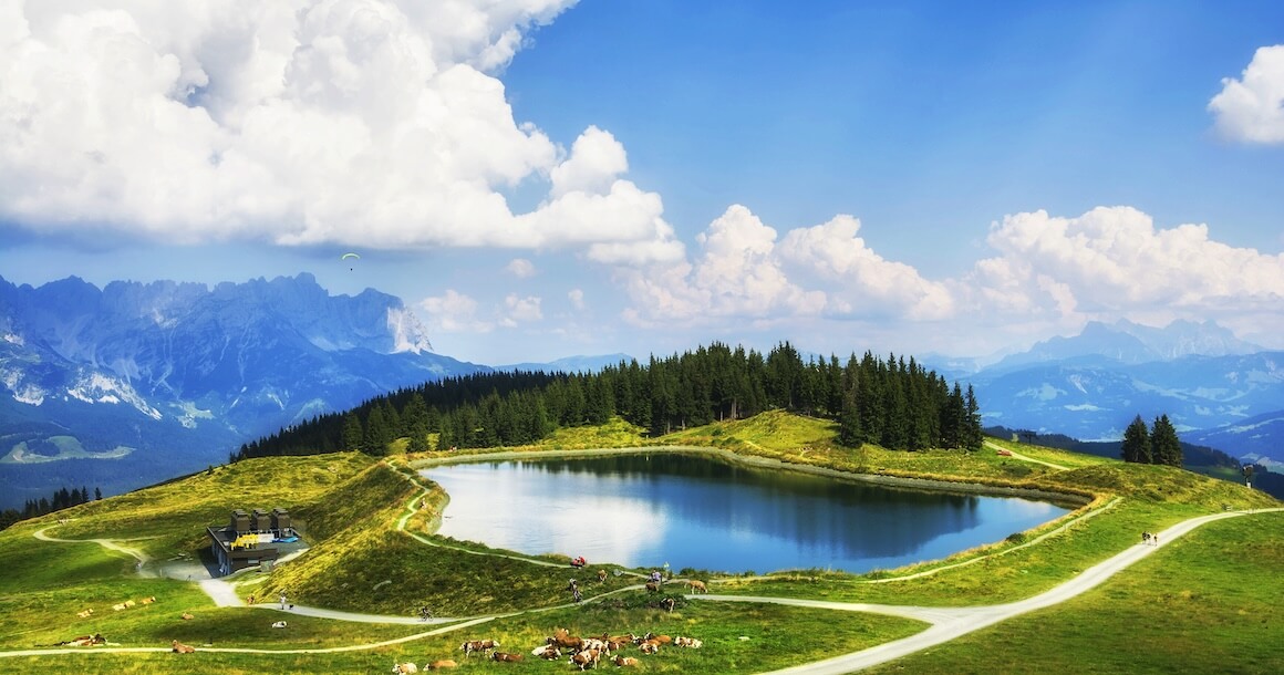 A deep blue lake in the central Wilder Kaiser mountains.