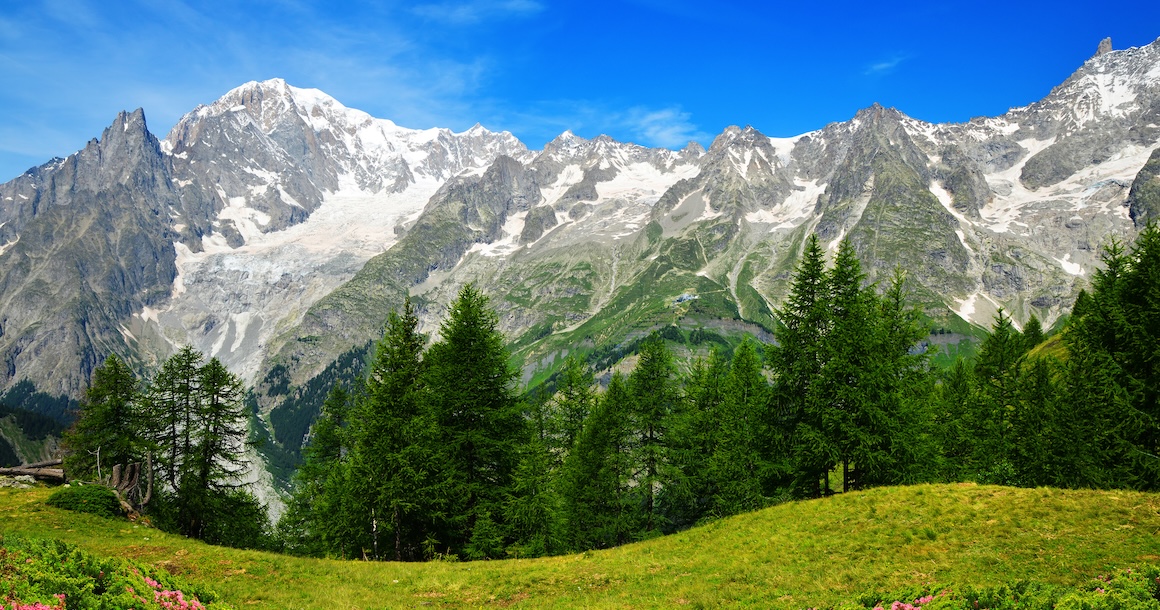 A beautiful day hiking in the mountains looking at Mt. Bianco.