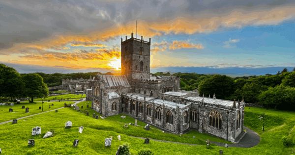 Beautiful castle surrounded by graveyard