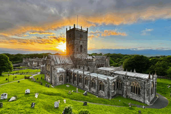 Beautiful castle surrounded by graveyard