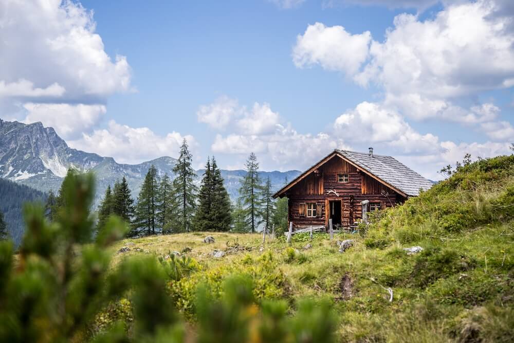 Mountain chalet in Austria: Idyllic landscape in the Alps