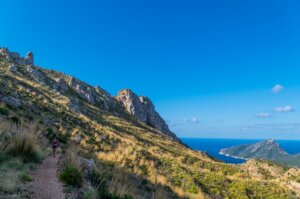 Female hiking in the mountains of Tramuntana, Mallorca