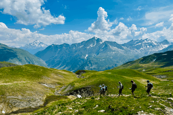 Hikers with beautiful landscape.