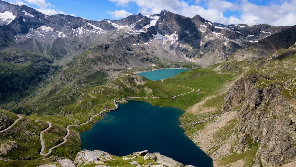 Aerial view of lakes in the Dolomites