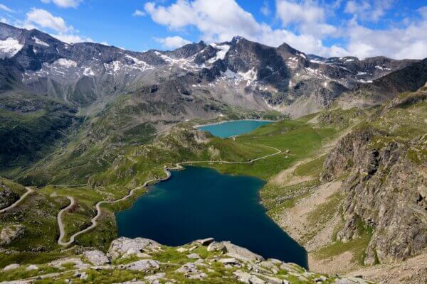 Aerial view of lakes in the Dolomites