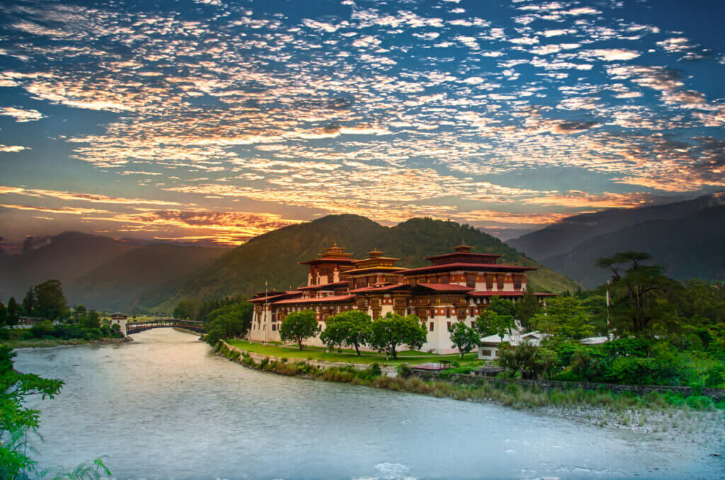 The Punakha Dzong, also known as Pungthang Dewa Chhenbi Phodrang, is the administrative centre of Punakha District in Punakha, Bhutan.